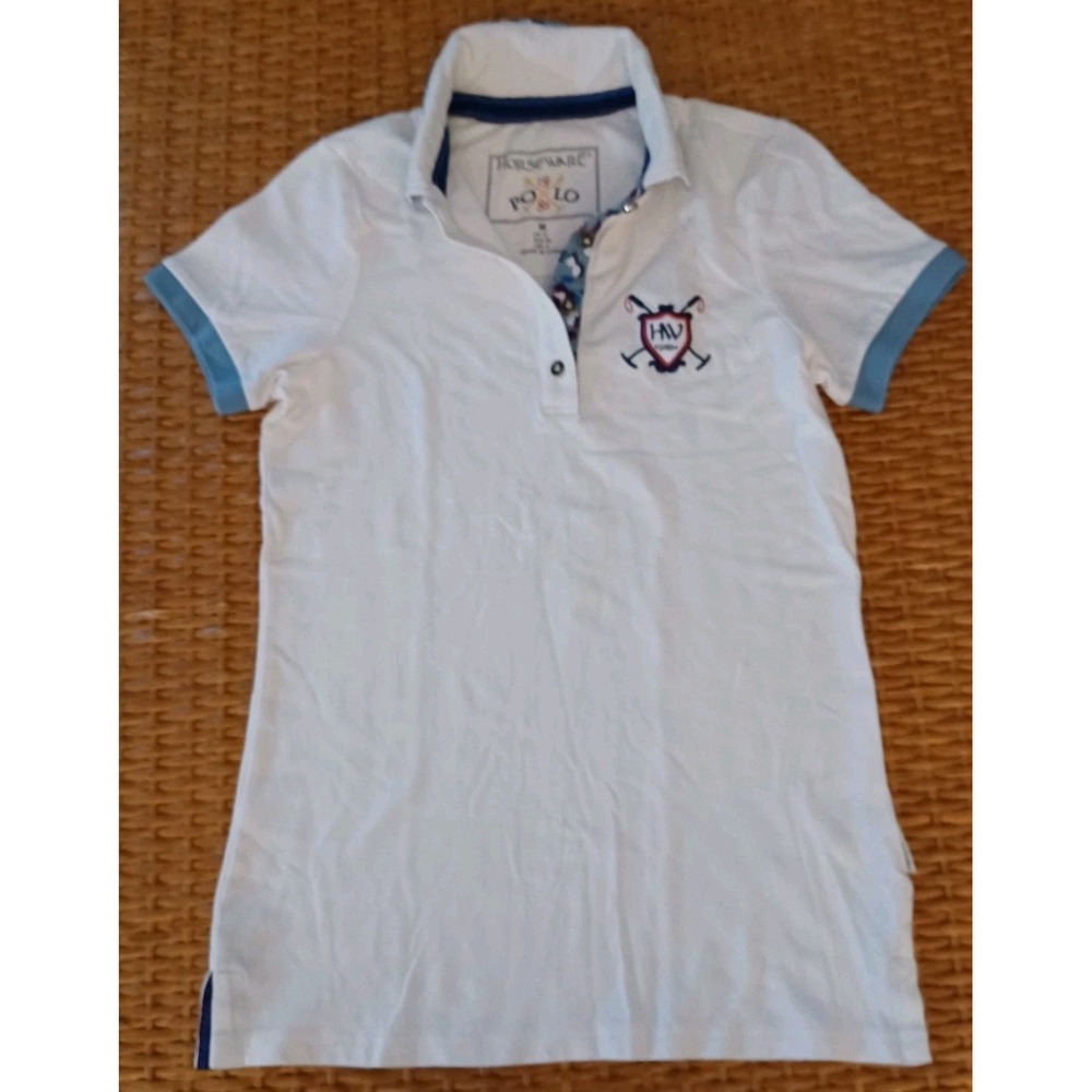 Horseware Polo Women's Shirt Size Medium Cream Blue Golf Casual